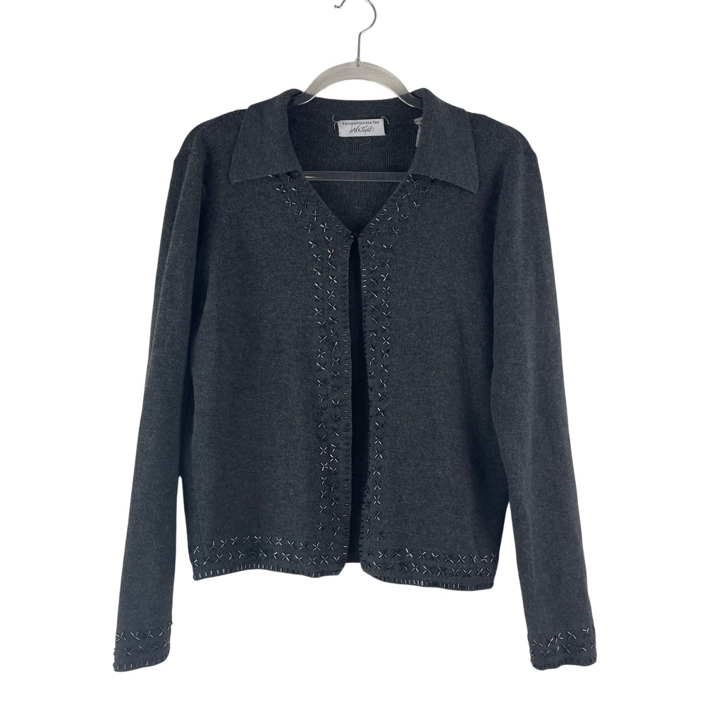 Vtg Lord & Taylor Cardigan Sweater Large‎ Beaded Merino Wool Collared Old Money